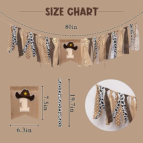 Vgaruint Cowboy Rodeo 1st Birthday High Chair Banner - Western Party Decor with Embroidered Number 1 and Cowboy Hat