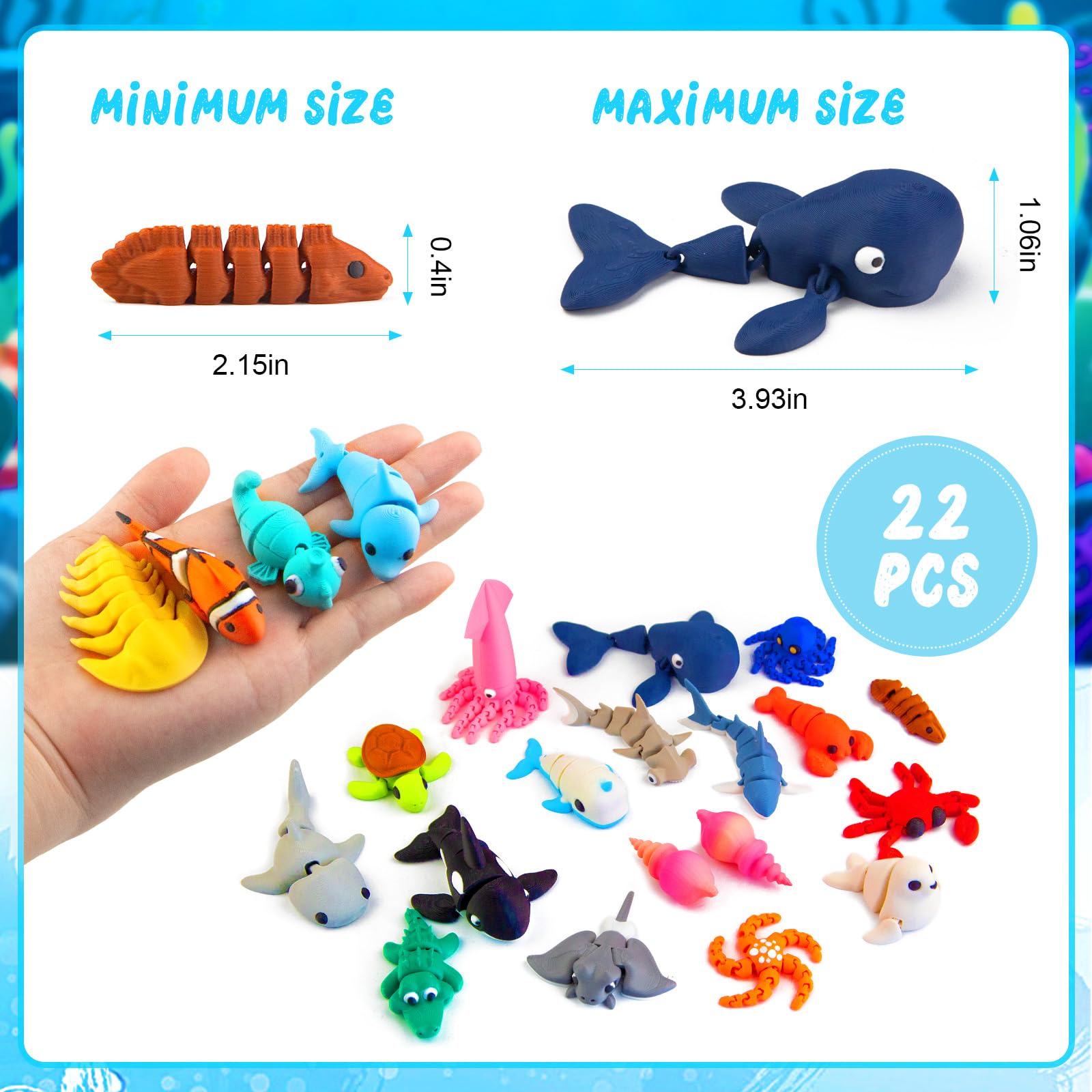 VGBEP 22-Piece 3D Printed Sea Animals Set – Articulating Ocean Creatures for Kids and Adults