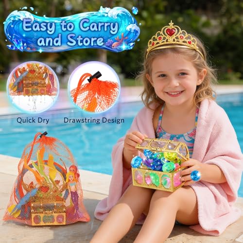 VGOFUN 21-Piece Underwater Treasure Hunt Pool Toy Set with Pirate Chest and Mesh Bag
