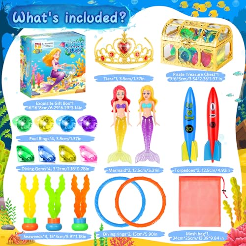 VGOFUN 21-Piece Underwater Treasure Hunt Pool Toy Set with Pirate Chest and Mesh Bag