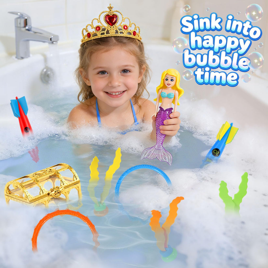 VGOFUN 21-Piece Underwater Treasure Hunt Pool Toy Set with Pirate Chest and Mesh Bag