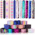 VGOODALL 12-Pack Glitter Slap Bracelets – Mermaid Sequin Wristbands for Kids Party Favors