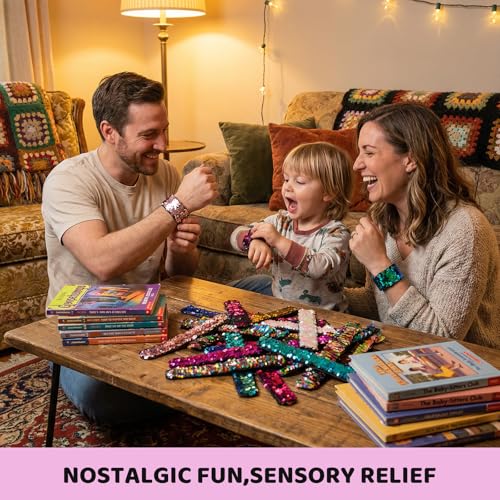 VGOODALL 24-Pack Mermaid Slap Bracelets – Reversible Sequin Wristbands for Kids Party Favors, Classroom Rewards, and Sensory Play
