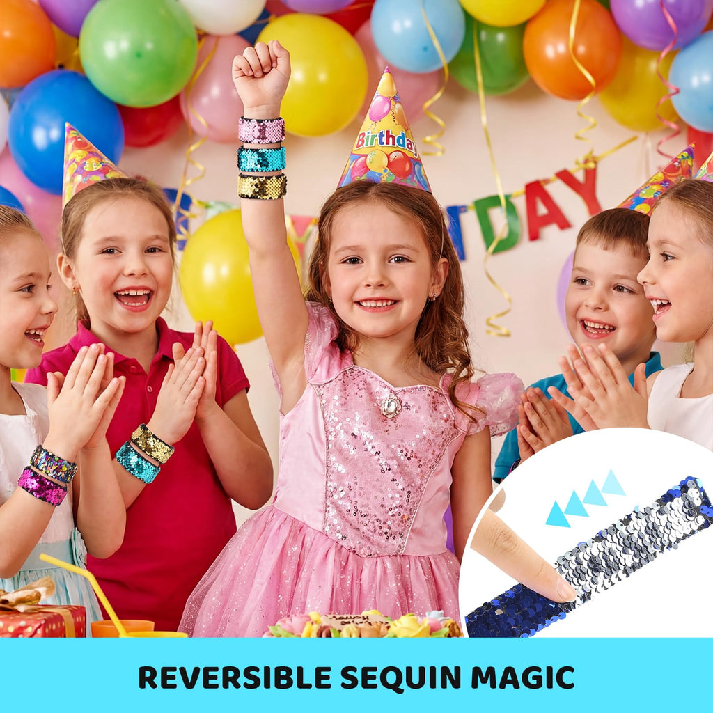 VGOODALL 24-Pack Mermaid Slap Bracelets – Reversible Sequin Wristbands for Kids Party Favors, Classroom Rewards, and Sensory Play