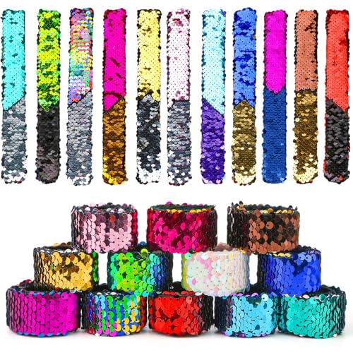 VGOODALL 24-Pack Mermaid Slap Bracelets – Reversible Sequin Wristbands for Kids Party Favors, Classroom Rewards, and Sensory Play