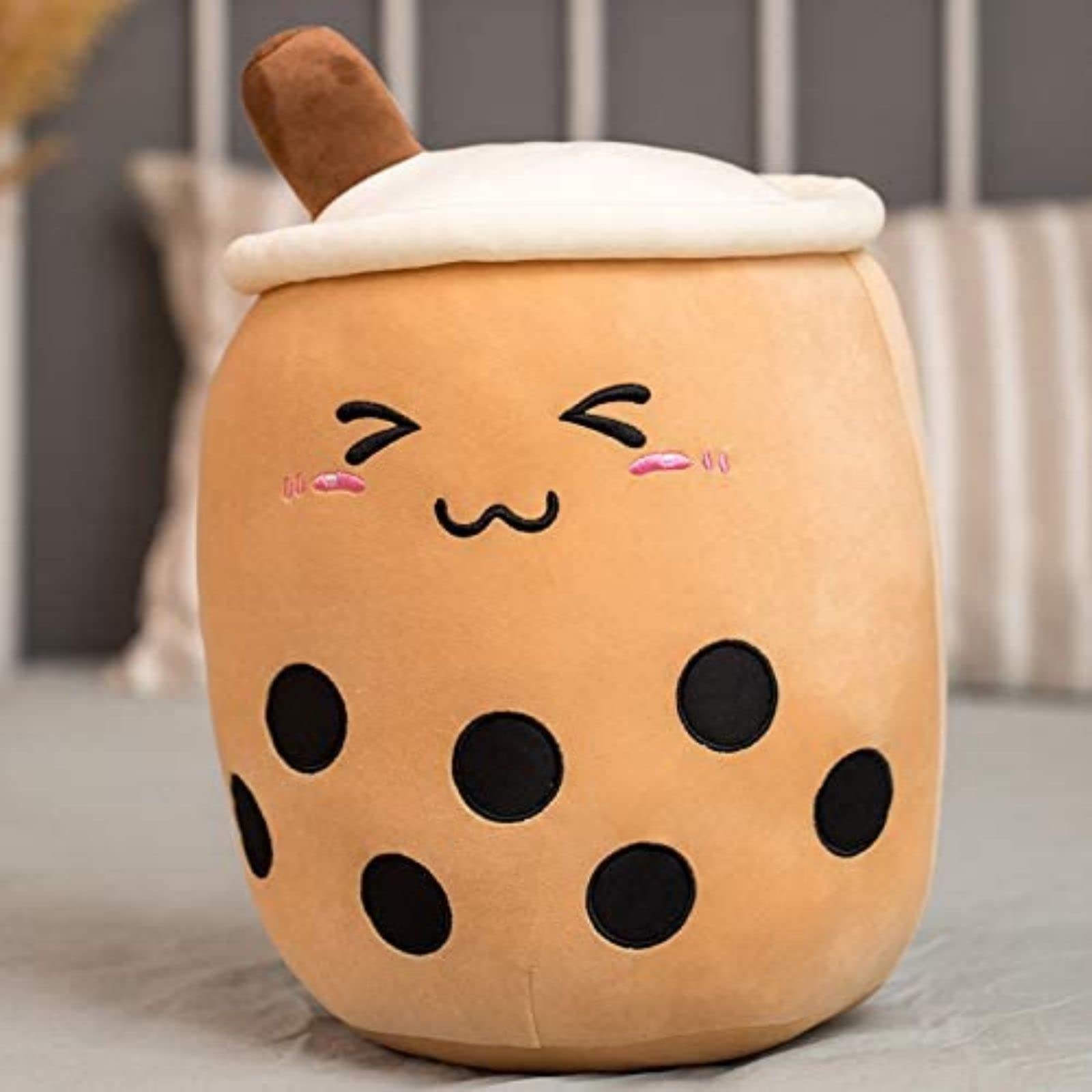 VHYHCY Cute Stuffed Boba Plush – Bubble Tea Cup Pillow, 9.4 Inch, Soft Kawaii Toy (Closed Eyes)