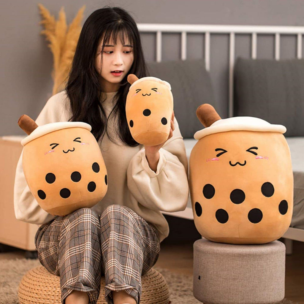 VHYHCY Cute Stuffed Boba Plush – Bubble Tea Cup Pillow, 9.4 Inch, Soft Kawaii Toy (Closed Eyes)