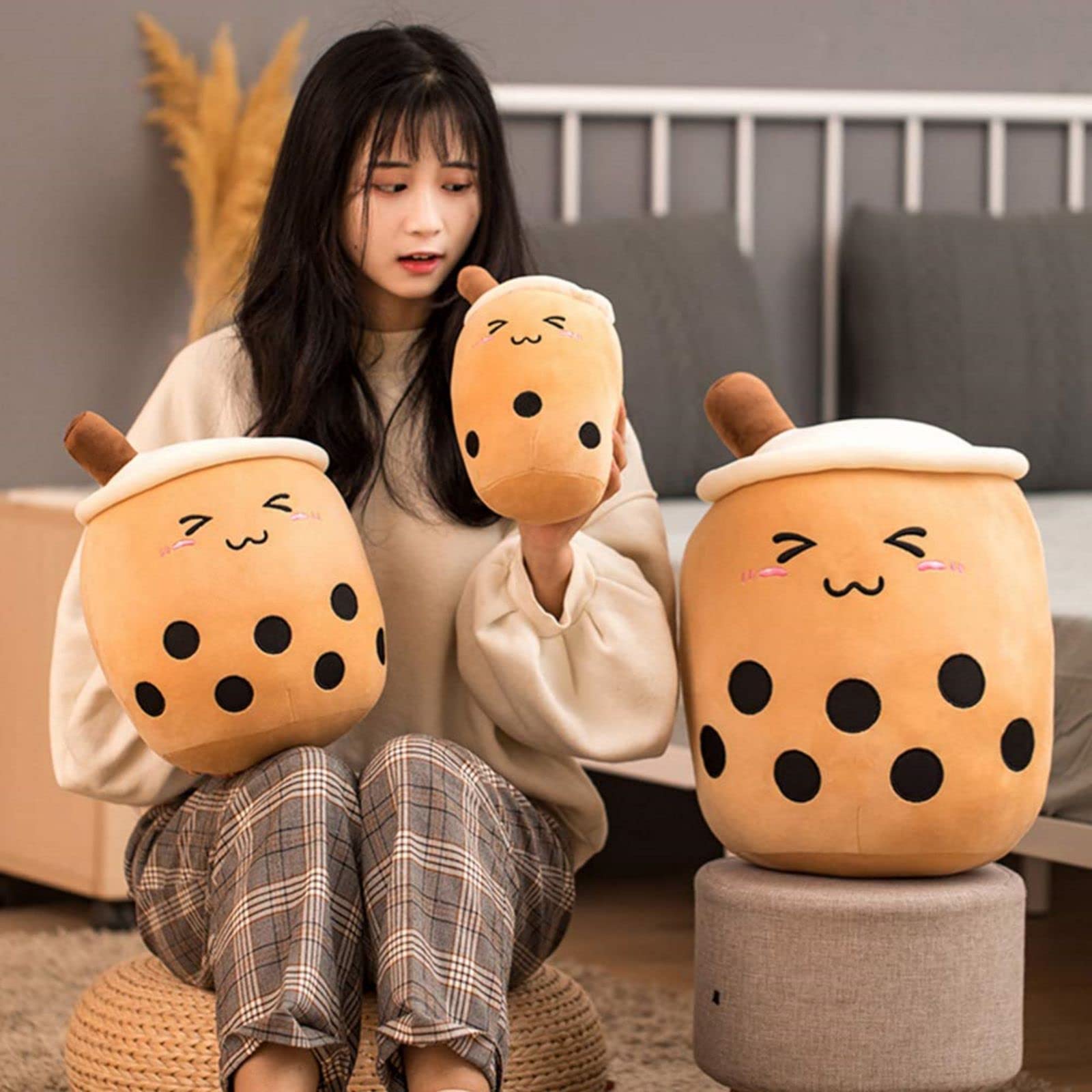 VHYHCY Cute Stuffed Boba Plush – Bubble Tea Cup Pillow, 9.4 Inch, Soft Kawaii Toy (Closed Eyes)