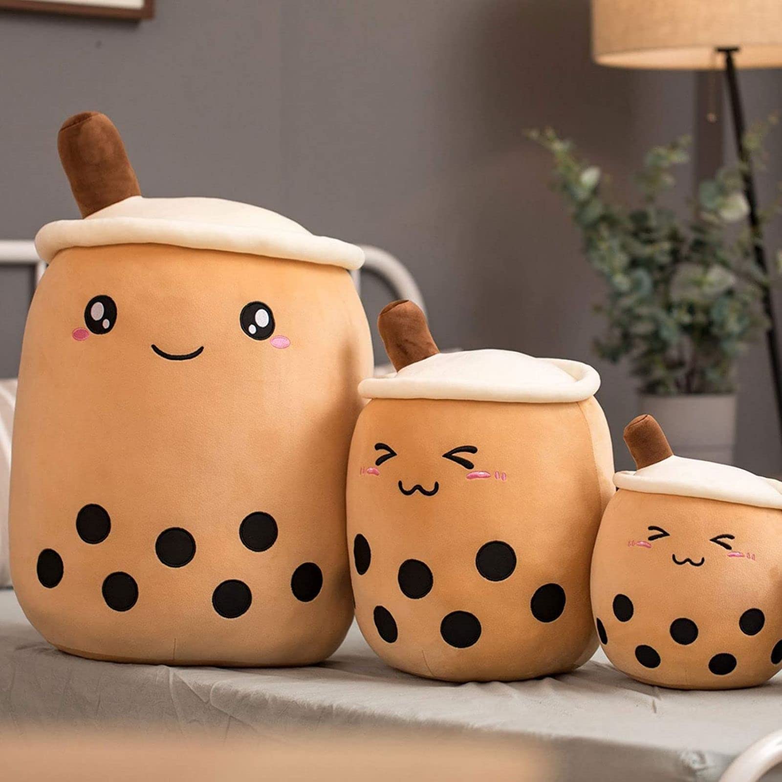 VHYHCY Cute Stuffed Boba Plush – Bubble Tea Cup Pillow, 9.4 Inch, Soft Kawaii Toy (Closed Eyes)