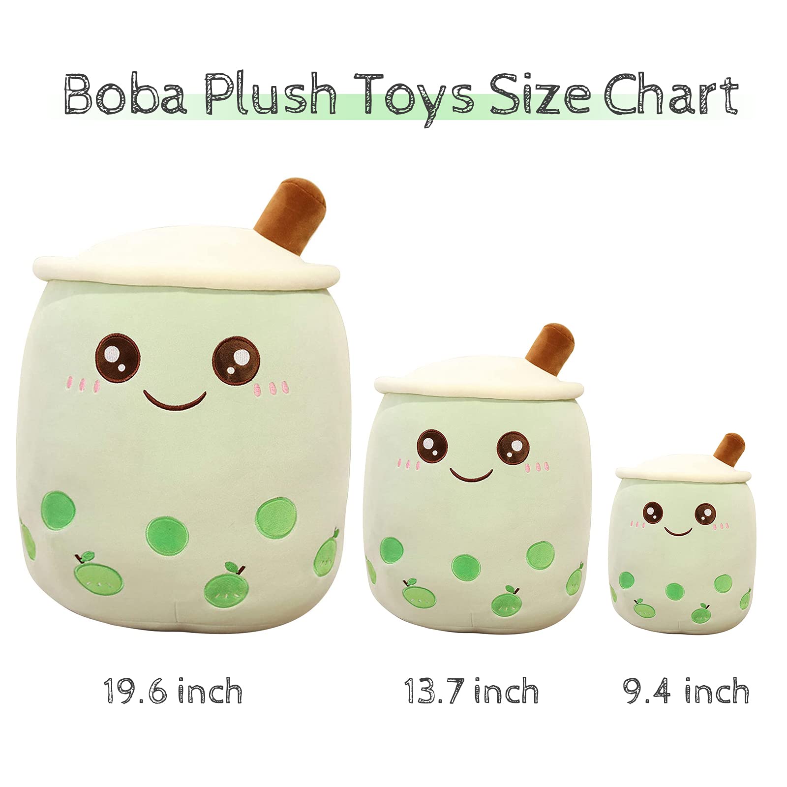 VHYHCY Green Boba Plush Pillow 9.4 Inch - Soft Kawaii Bubble Tea Plushie Toy Gift