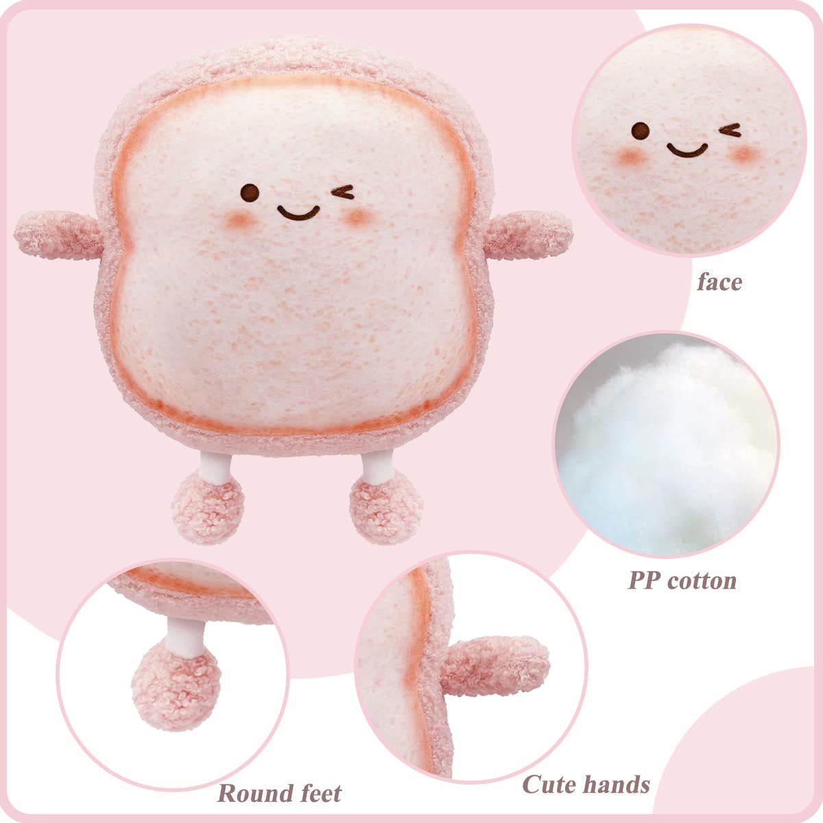VHYHCY Pink Toast Bread Pillow – Cute Food Plush Toy for Sofa or Bed