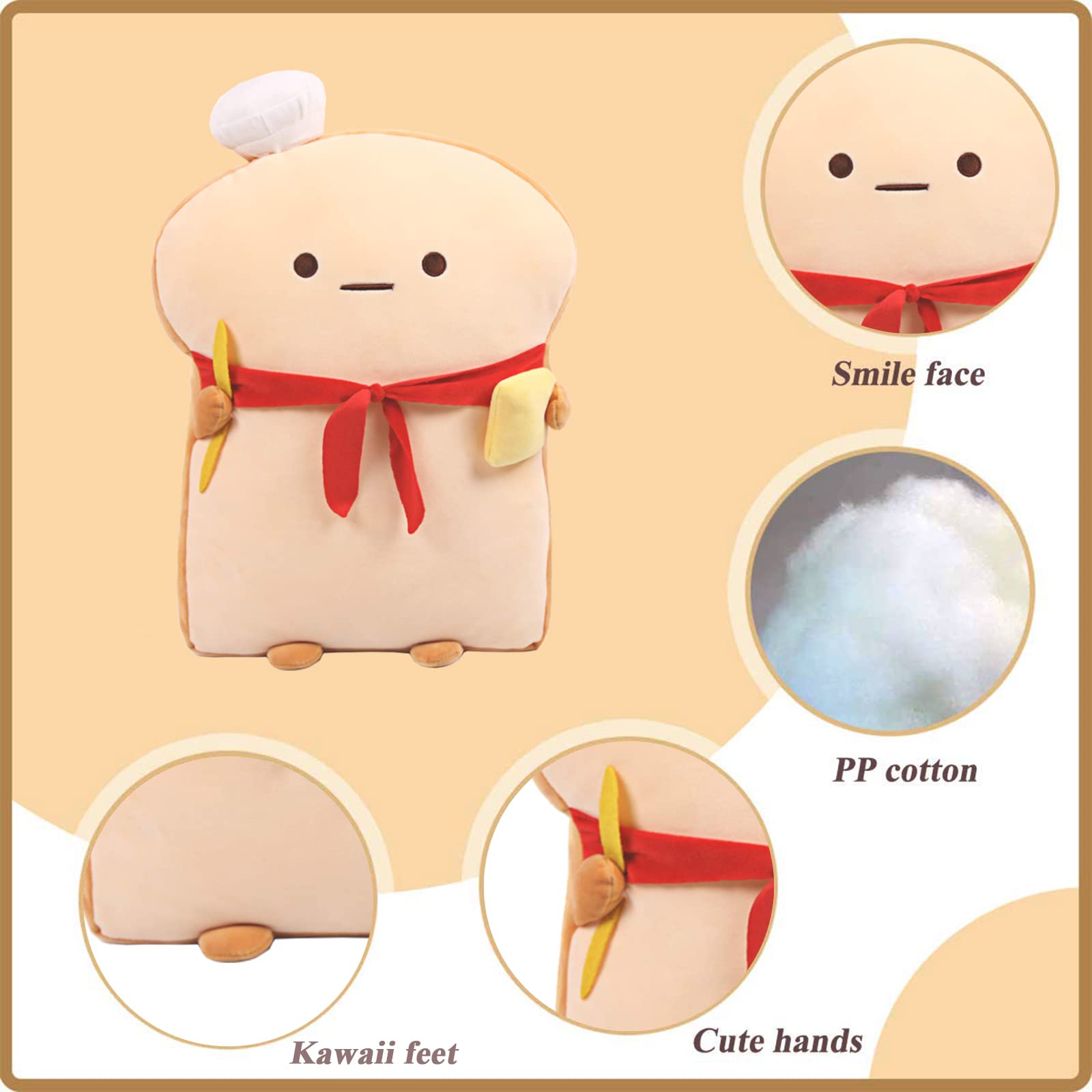 VHYHCY Toast Bread Pillow - Cute Food Plush Toy Pillow, Brown