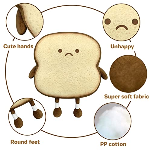 VHYHCY Toast Bread Pillow – Soft Cute Plush Toy with Happy Face (Brown)