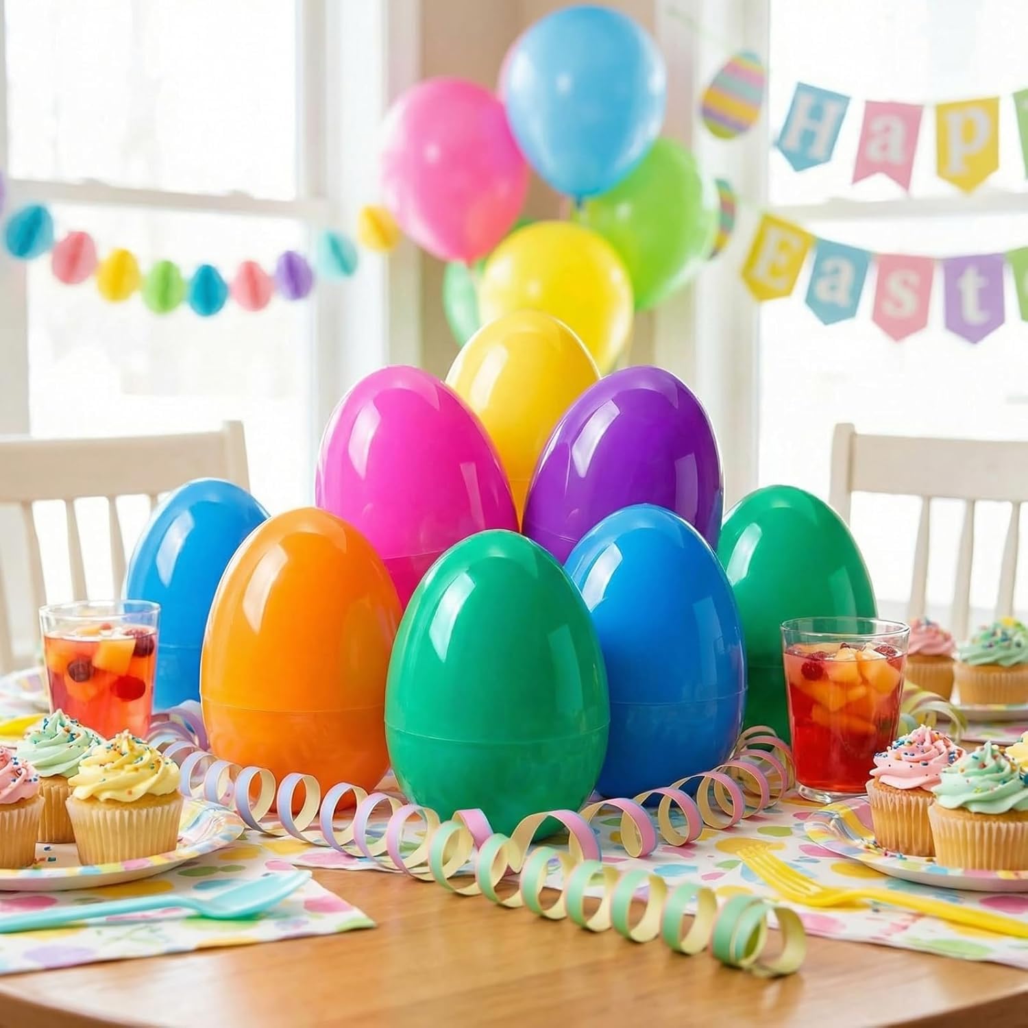 Viaecone 6-Pack Jumbo Easter Eggs – 6 Inch Large Fillable Plastic Eggs in 6 Bright Colors for Hunts, Baskets, and Party Favors
