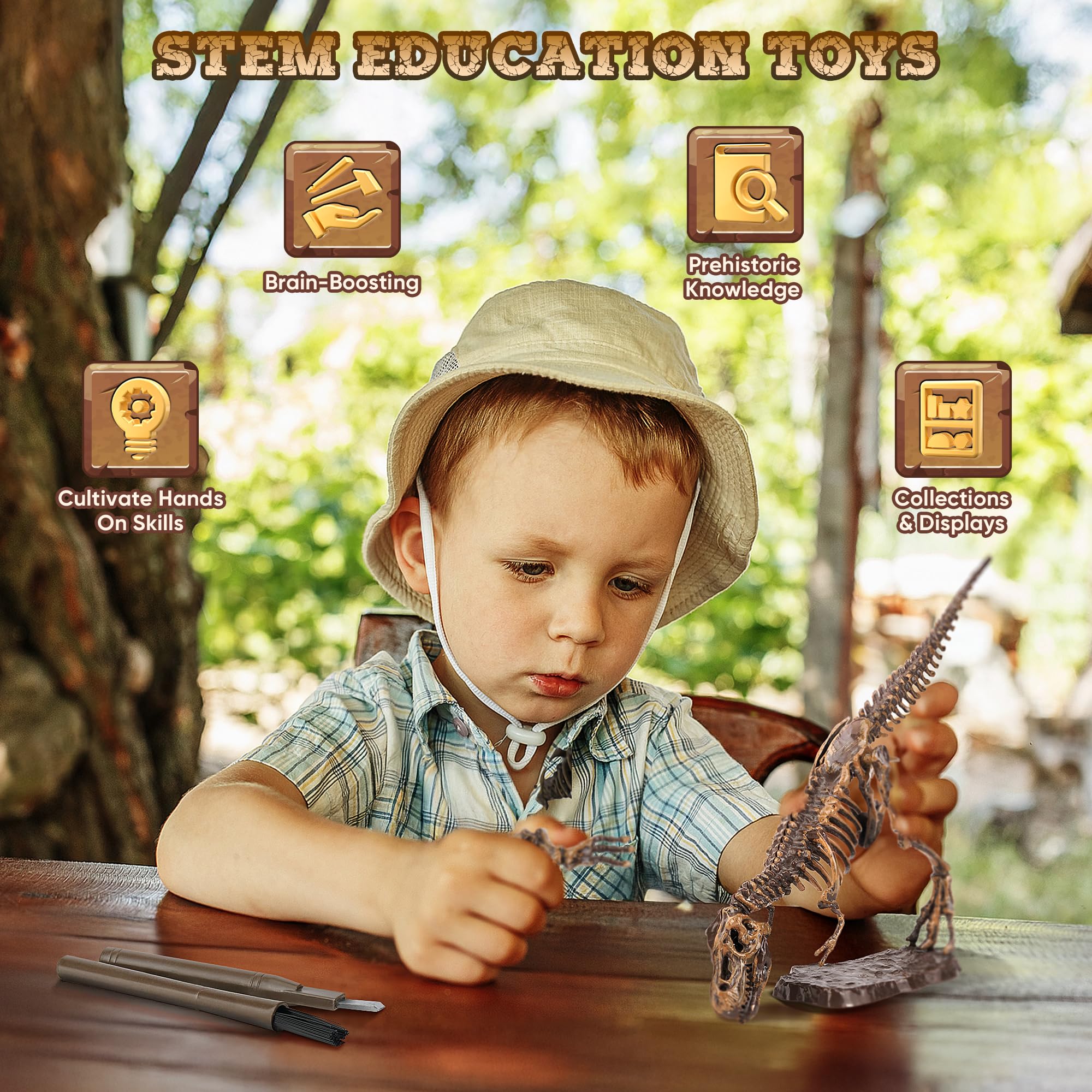 VIBIRIT Dig Up Dinosaurs Skeleton Set – Dinosaur Digging Fossil Kit for Kids 5-12, Excavation Toys with Random Surprise Model