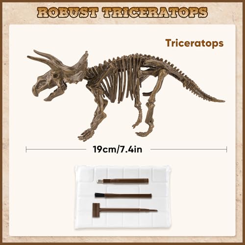 VIBIRIT Dinosaur Dig Kit with Triceratops Skeleton for Kids Ages 5-12