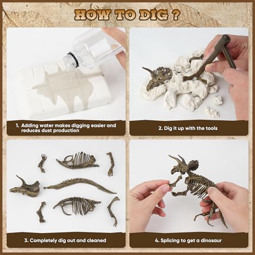 VIBIRIT Dinosaur Dig Kit with Triceratops Skeleton for Kids Ages 5-12