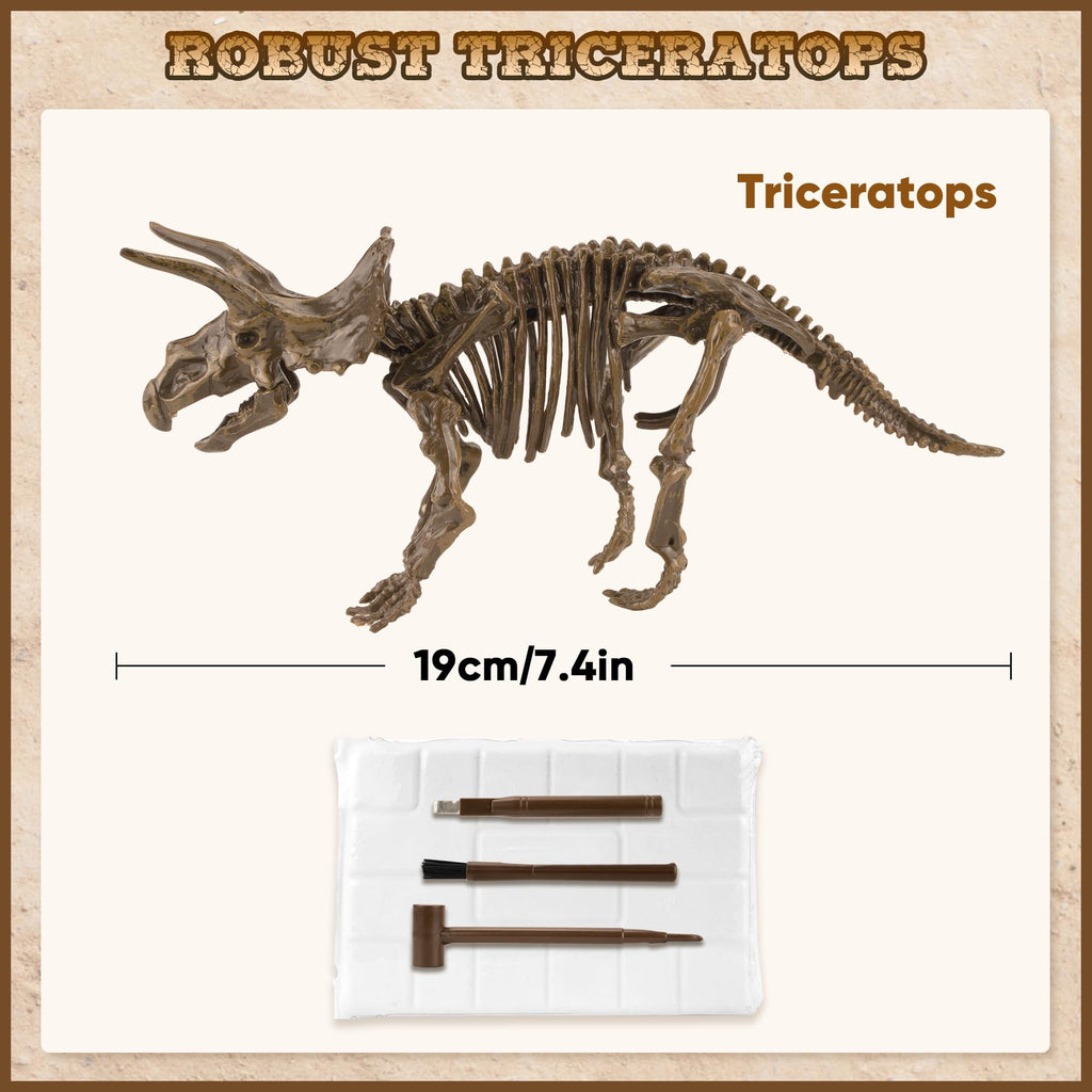 VIBIRIT Dinosaur Dig Kit with Triceratops Skeleton for Kids Ages 5-12