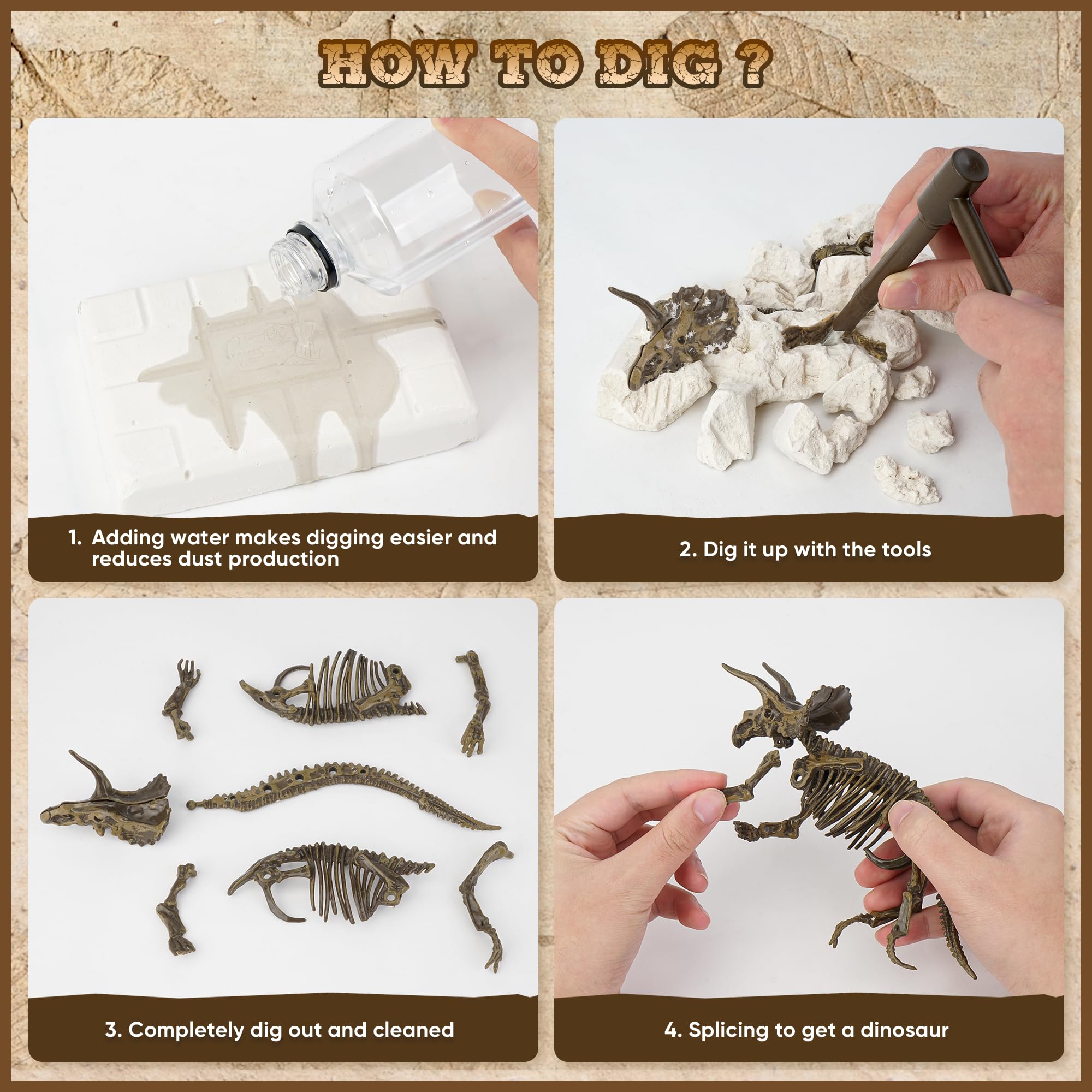 VIBIRIT Dinosaur Dig Kit with Triceratops Skeleton for Kids Ages 5-12