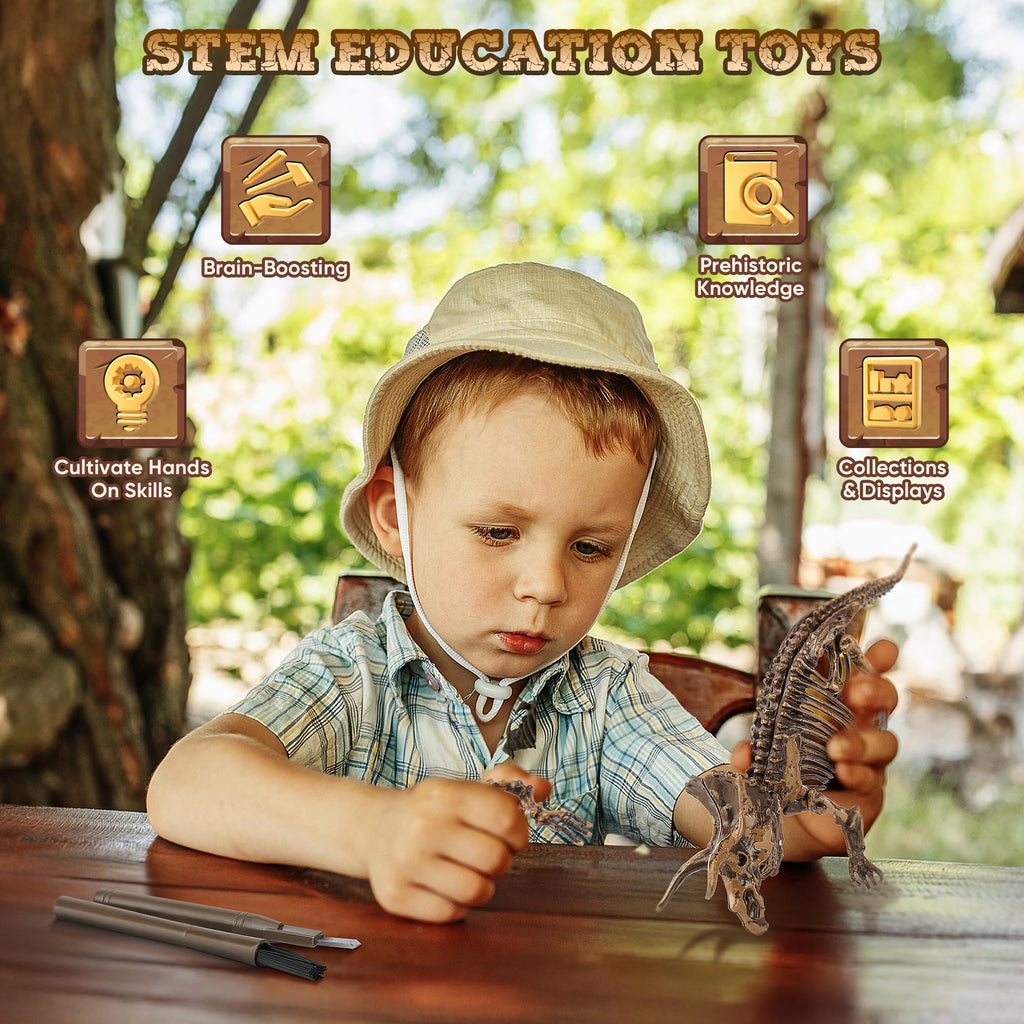 VIBIRIT Dinosaur Dig Kit with Triceratops Skeleton for Kids Ages 5-12