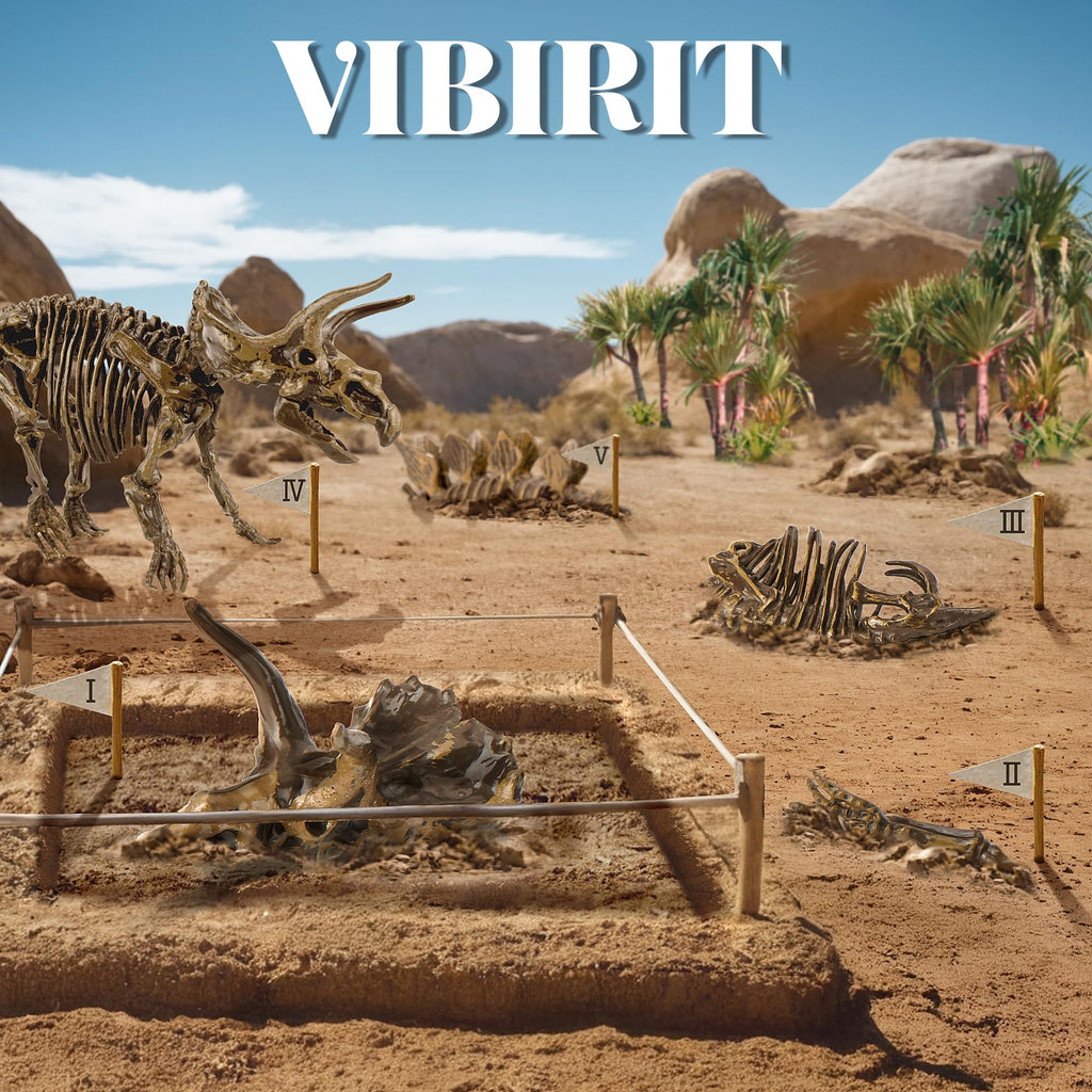 VIBIRIT Dinosaur Dig Kit with Triceratops Skeleton for Kids Ages 5-12