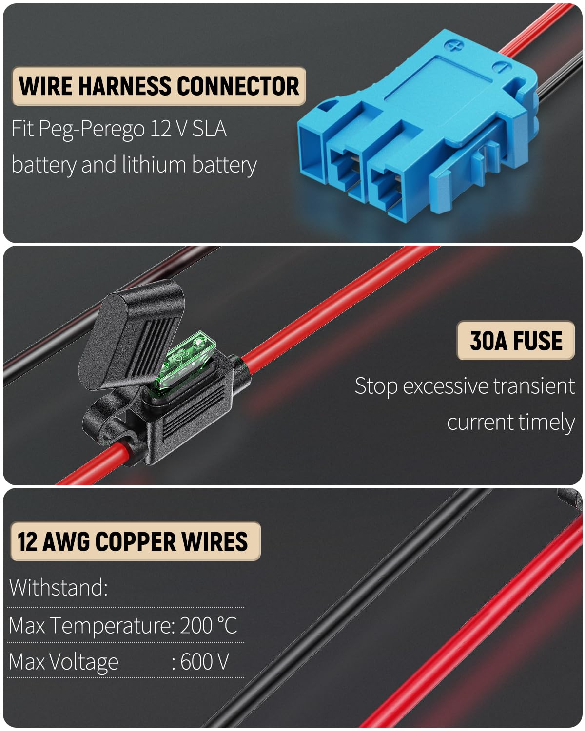 Vibit Power Wheel Adapter for Milwaukee M18 Battery – Peg-Perego 12V Ride-On Toy Conversion with Wire Harness and 30A Fuse
