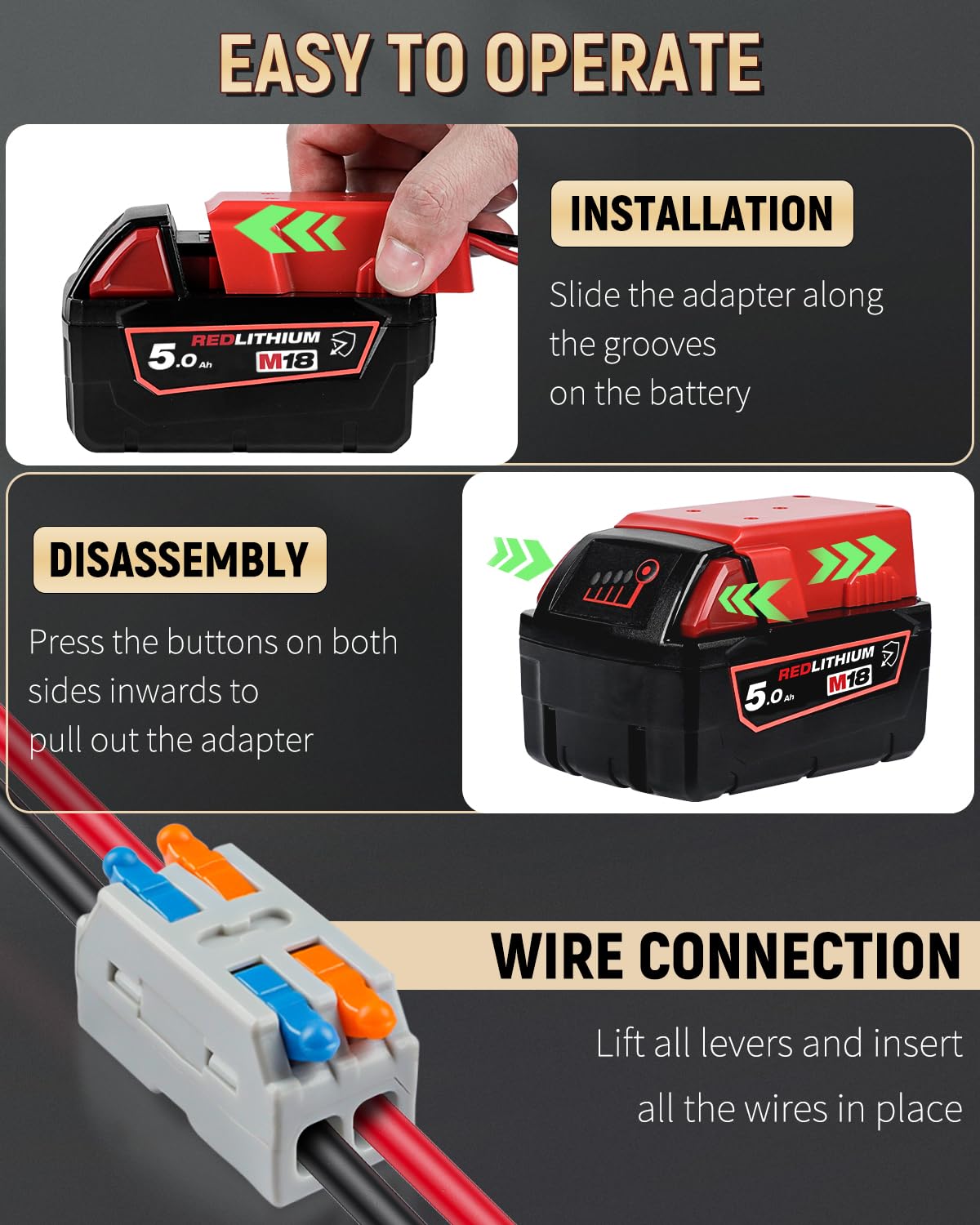 Vibit Power Wheel Adapter for Milwaukee M18 Battery – Peg-Perego 12V Ride-On Toy Conversion with Wire Harness and 30A Fuse