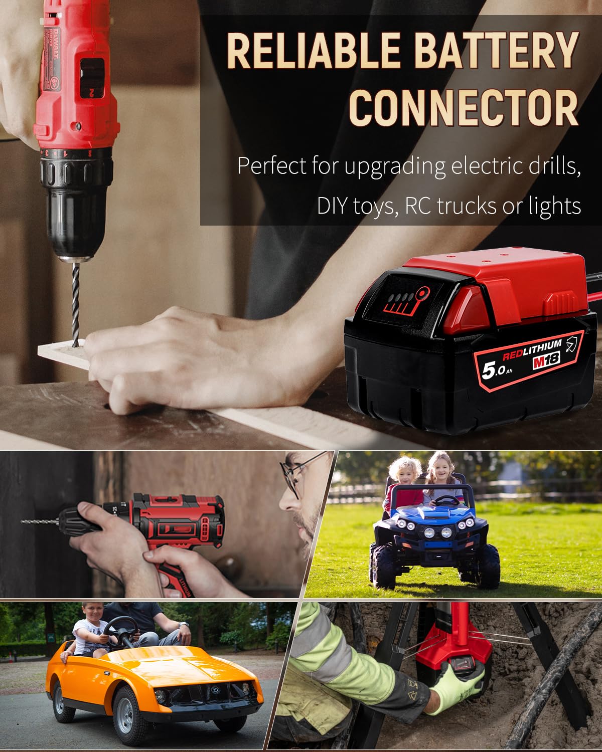 Vibit Power Wheel Adapter for Milwaukee M18 Battery – Peg-Perego 12V Ride-On Toy Conversion with Wire Harness and 30A Fuse