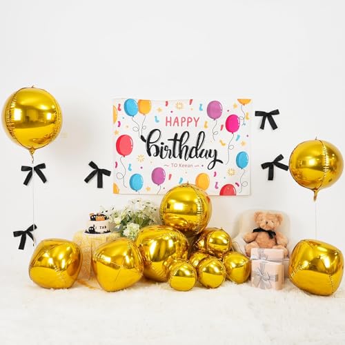 Vibzox 12 Pack Gold Foil Balloons - 22, 15, & 10 Inch 4D Metallic Round Party Balloons