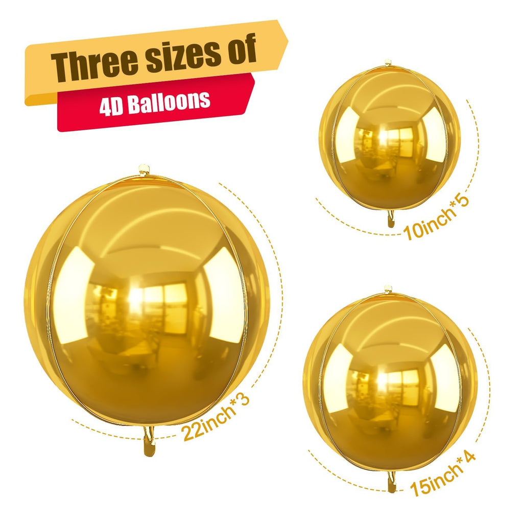 Vibzox 12 Pack Gold Foil Balloons - 22, 15, & 10 Inch 4D Metallic Round Party Balloons