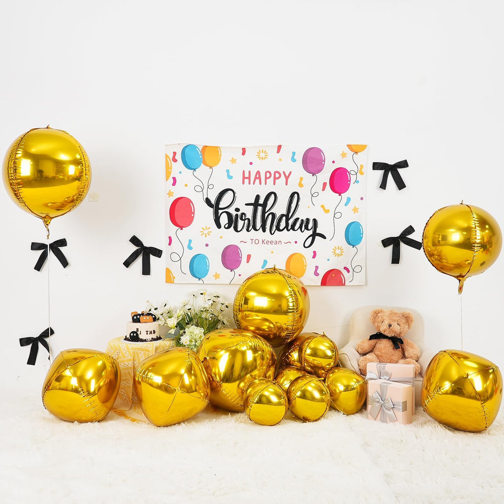 Vibzox 12 Pack Gold Foil Balloons - 22, 15, & 10 Inch 4D Metallic Round Party Balloons