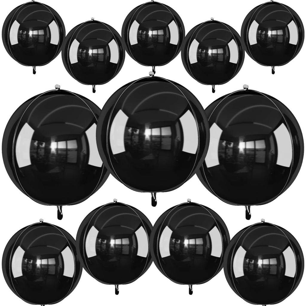 Vibzox 12-Pack Metallic Black 4D Foil Balloons (22", 15", 10") - Birthday, Graduation, Party Decorations