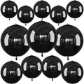 Vibzox 12-Pack Metallic Black 4D Foil Balloons (22", 15", 10") - Birthday, Graduation, Party Decorations