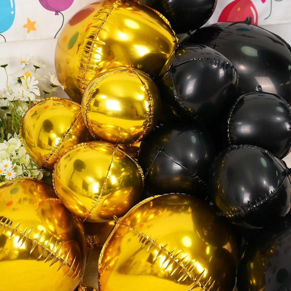 Vibzox 12-Pack Metallic Black 4D Foil Balloons (22", 15", 10") - Birthday, Graduation, Party Decorations