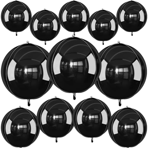 Vibzox 12-Pack Metallic Black 4D Foil Balloons (22", 15", 10") - Birthday, Graduation, Party Decorations