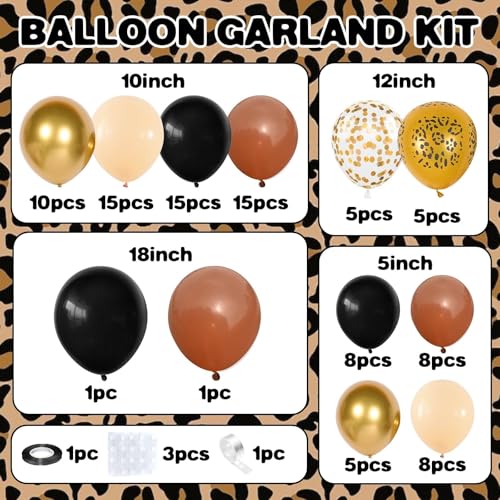 Vibzox Black Gold Cheetah Print Balloon Arch Kit with 4D Foil Leopard Balloons for Safari Jungle Party Decor
