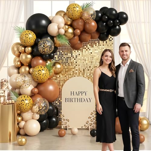 Vibzox Black Gold Cheetah Print Balloon Arch Kit with 4D Foil Leopard Balloons for Safari Jungle Party Decor