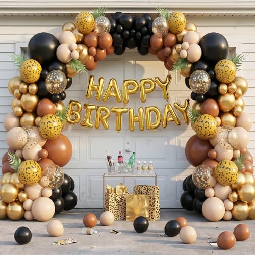 Vibzox Black Gold Cheetah Print Balloon Arch Kit with 4D Foil Leopard Balloons for Safari Jungle Party Decor