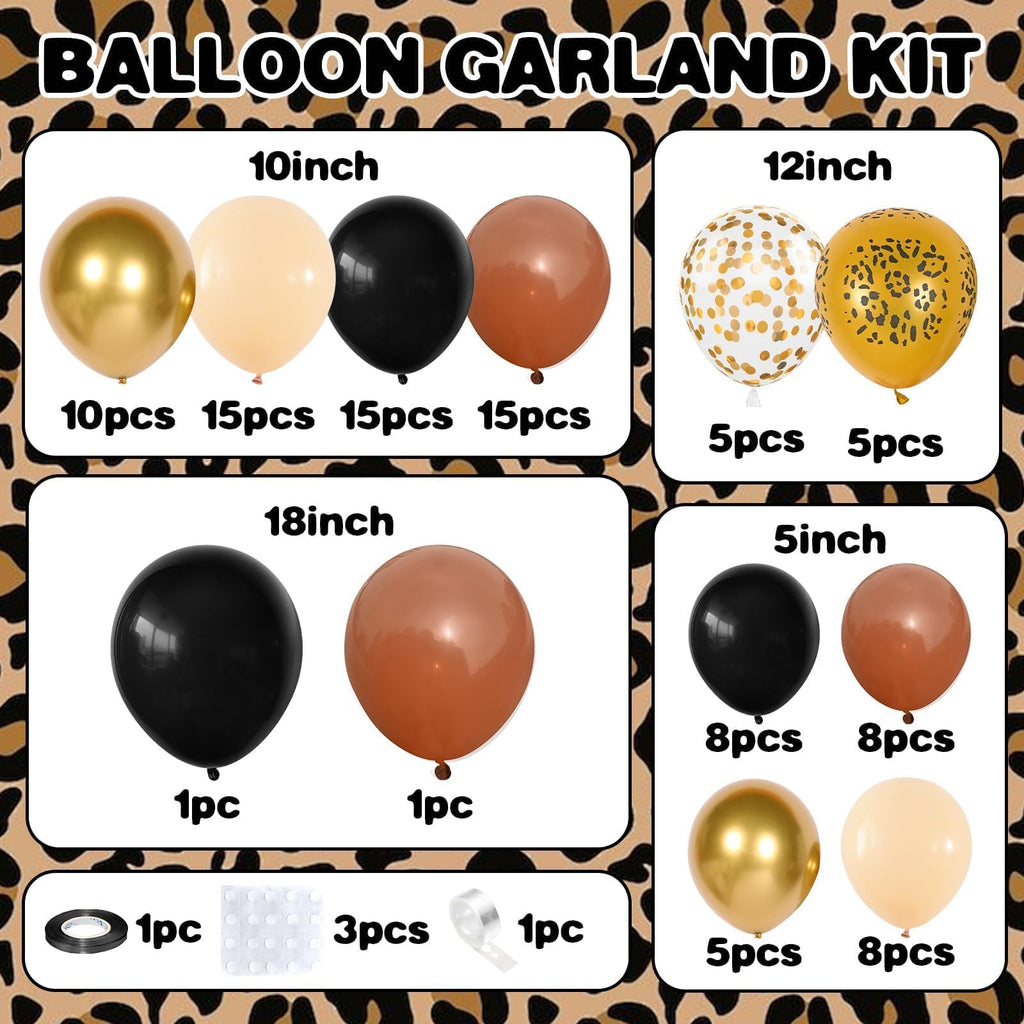 Vibzox Black Gold Cheetah Print Balloon Arch Kit with 4D Foil Leopard Balloons for Safari Jungle Party Decor
