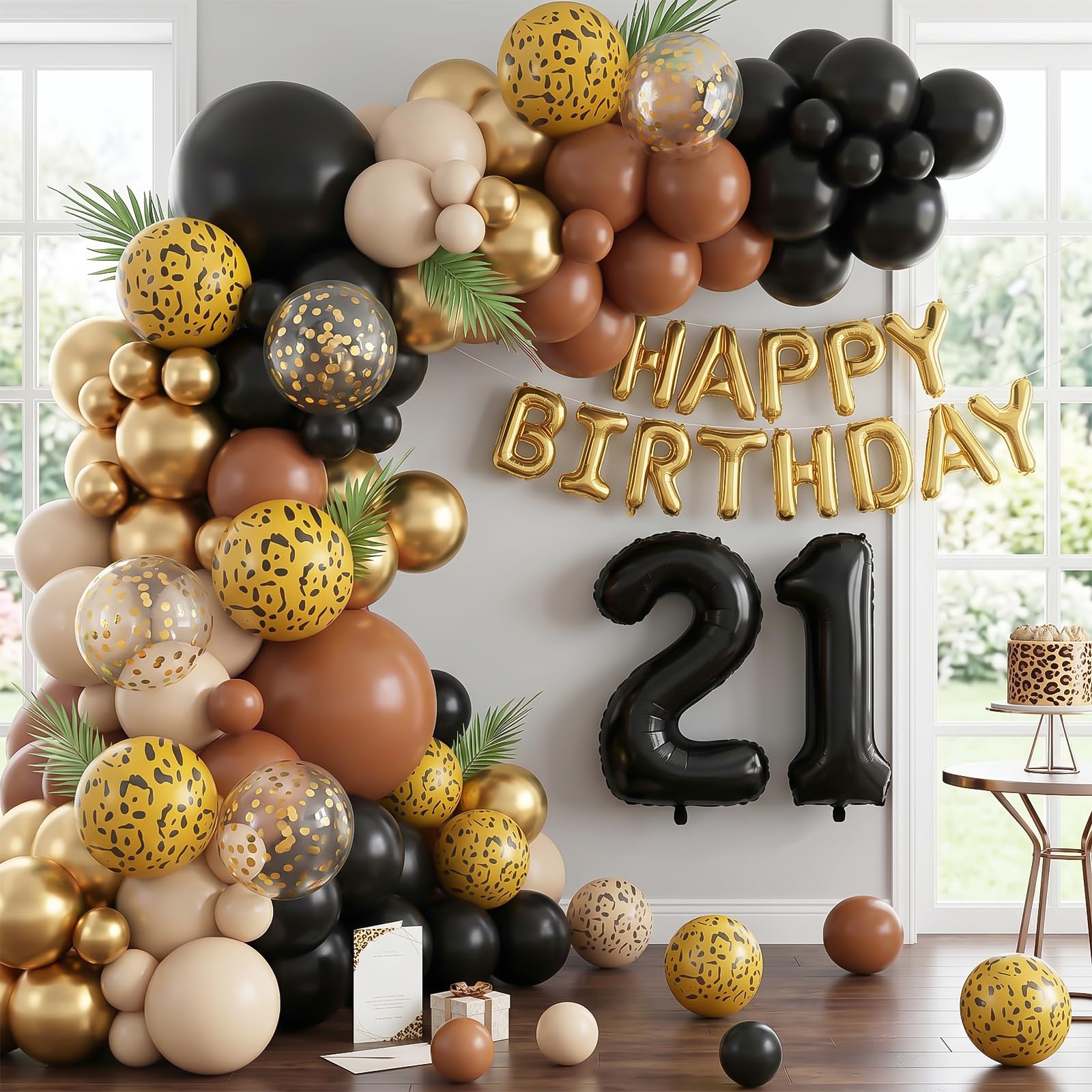Vibzox Black Gold Cheetah Print Balloon Arch Kit with 4D Foil Leopard Balloons for Safari Jungle Party Decor