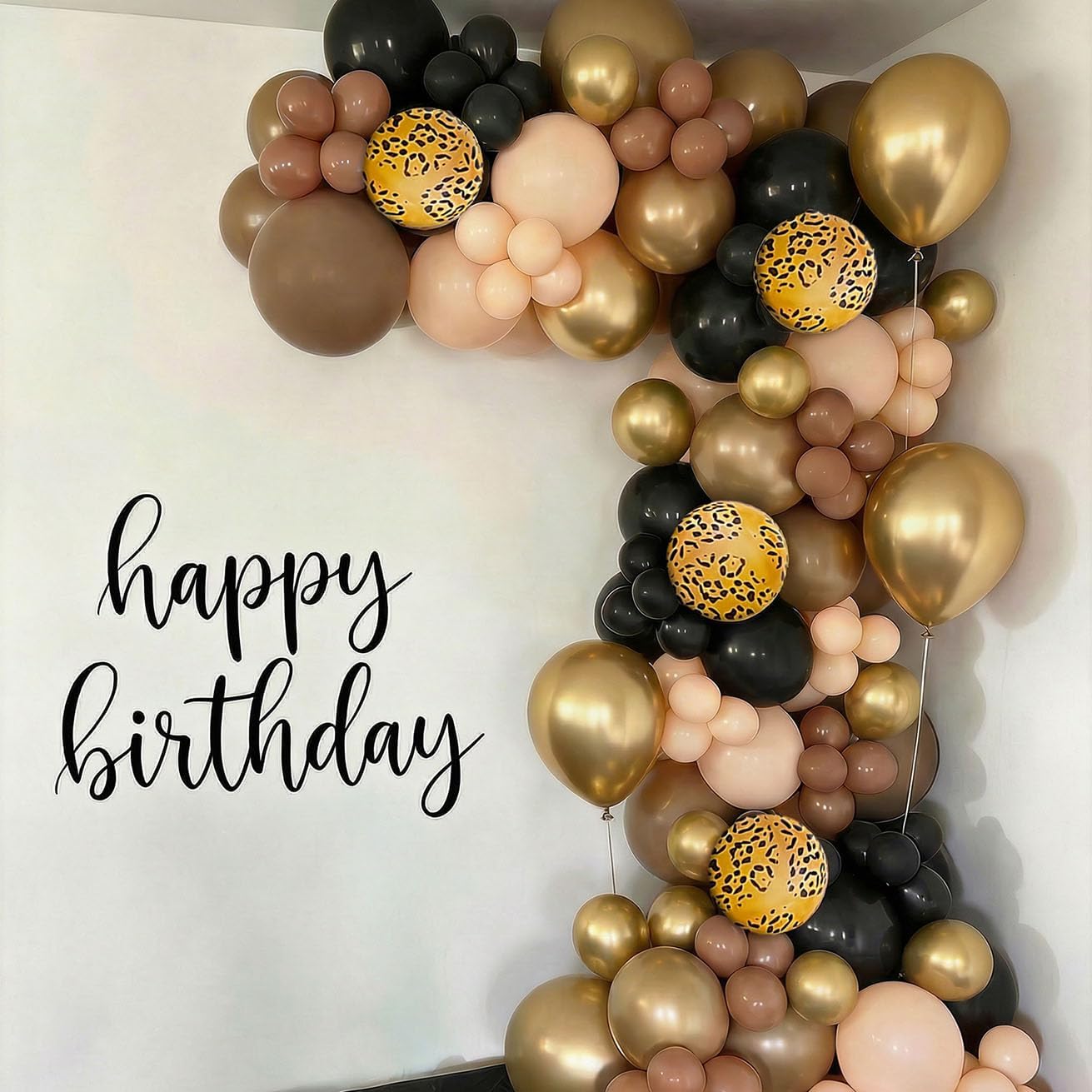 Vibzox Black Gold Cheetah Print Balloon Arch Kit with 4D Foil Leopard Balloons for Safari Jungle Party Decor