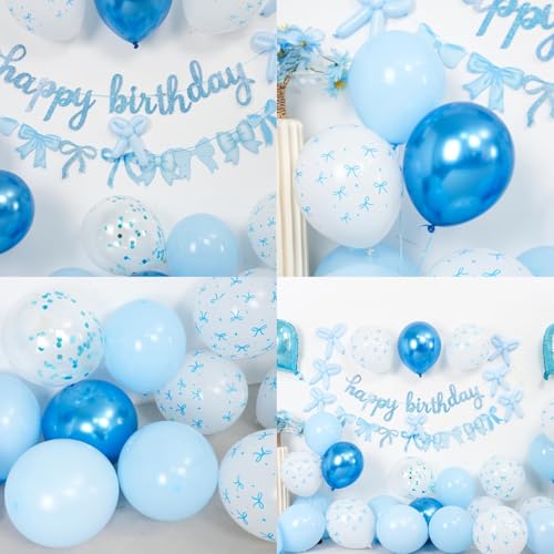 Vibzox Blue Bow Birthday Decorations Kit – Coquette Party Set with Banner, Balloons & Heart Foil