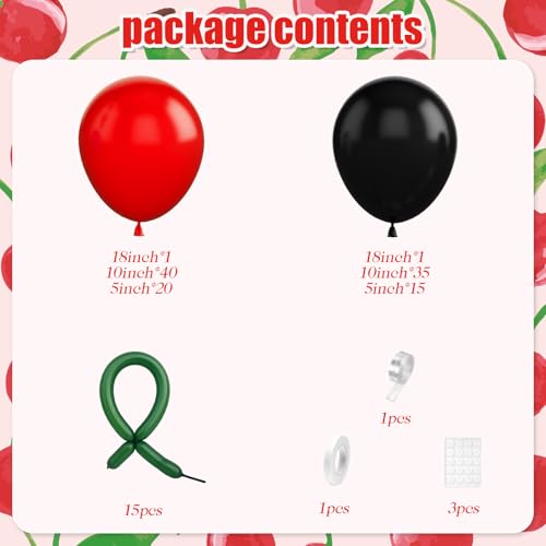 Vibzox Cherry Balloon Garland Arch Kit – 112 Red, Black & Green Balloons with Cheetah Print Foil for Baby Shower, Birthday, Wedding, Bachelorette Decor