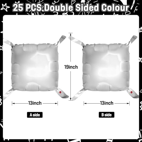 Vibzox Silver Square Foil Balloon Wall Kit – 25 Double-Sided 19-Inch Chrome Balloons for Arch, Tunnel, or Backdrop