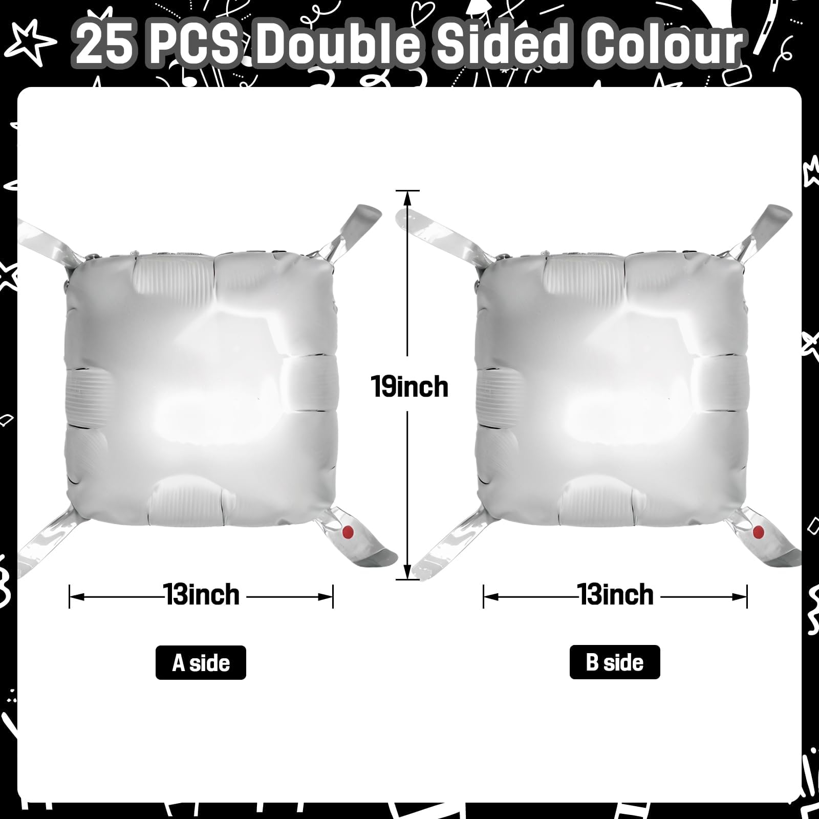 Vibzox Silver Square Foil Balloon Wall Kit – 25 Double-Sided 19-Inch Chrome Balloons for Arch, Tunnel, or Backdrop