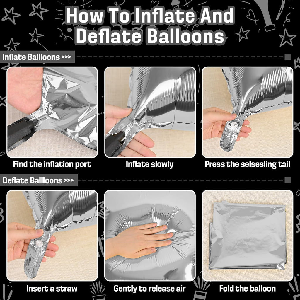 Vibzox Silver Square Foil Balloon Wall Kit – 25 Double-Sided 19-Inch Chrome Balloons for Arch, Tunnel, or Backdrop