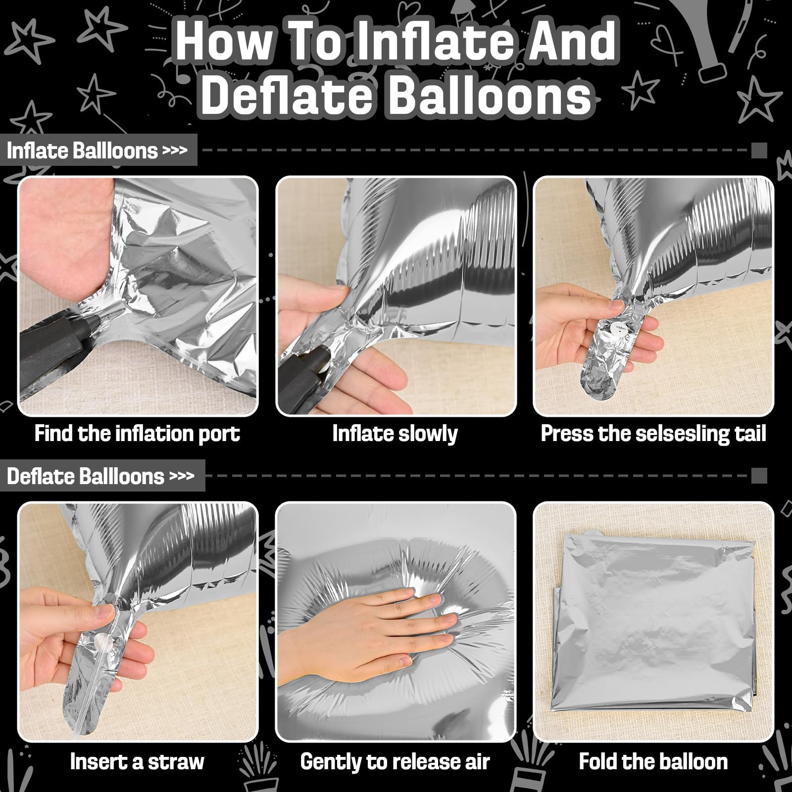 Vibzox Silver Square Foil Balloon Wall Kit – 25 Double-Sided 19-Inch Chrome Balloons for Arch, Tunnel, or Backdrop