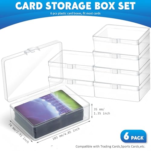 Vicenpal 6-Pack Clear Plastic Card Boxes – Trading Card Storage Cases with Snap Closure (4.05 x 2.91 x 1.35 Inches)