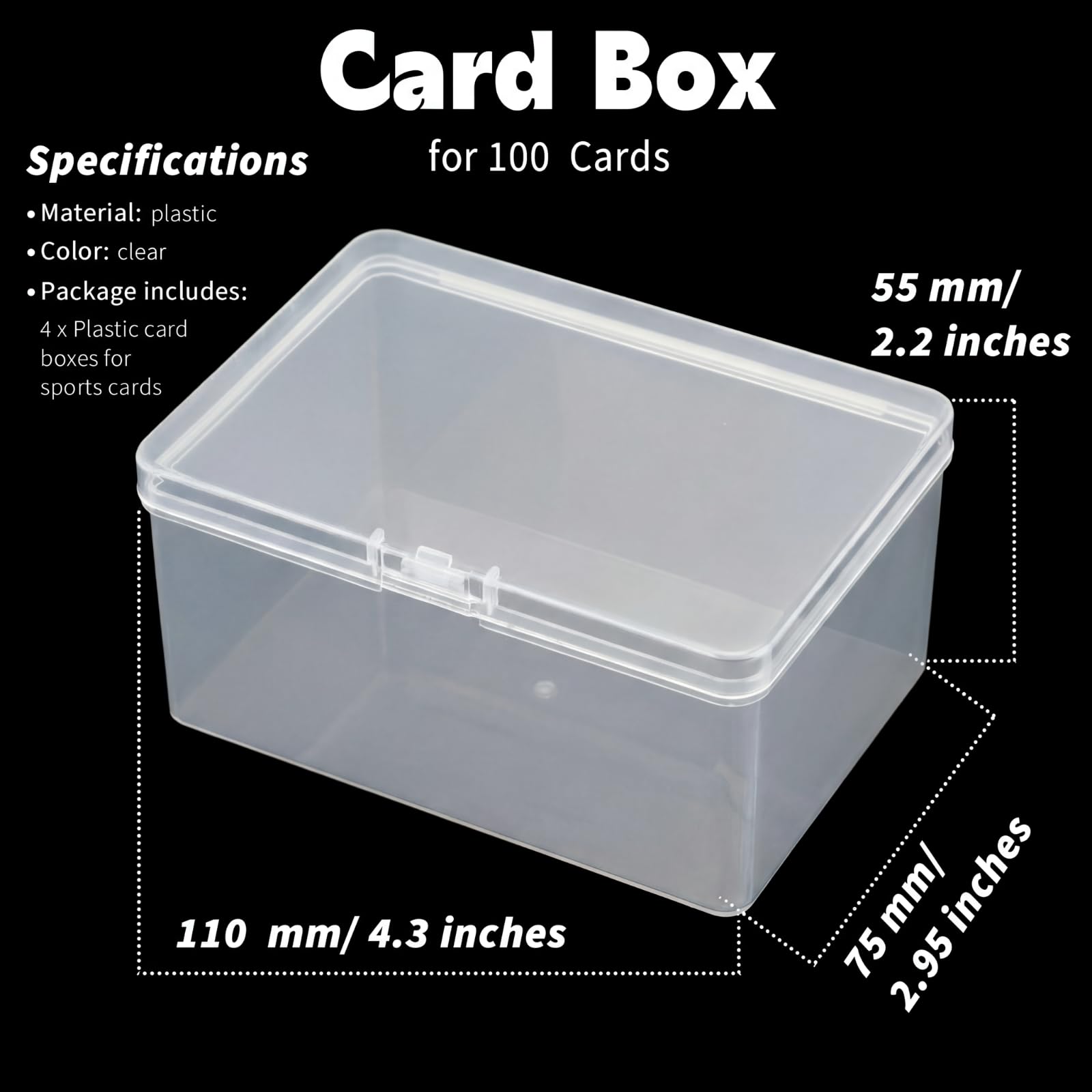 Vicenpal Clear Plastic Card Boxes (4 Pack) – Snaps Closed, Holds 100 Cards Each – MTG TCG Compatible