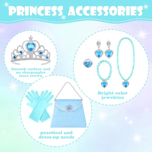 Vicloon 11-Piece Princess Dress-Up Set with Cape, Crown, Wand, and Jewelry for Girls Ages 3+ (Blue)